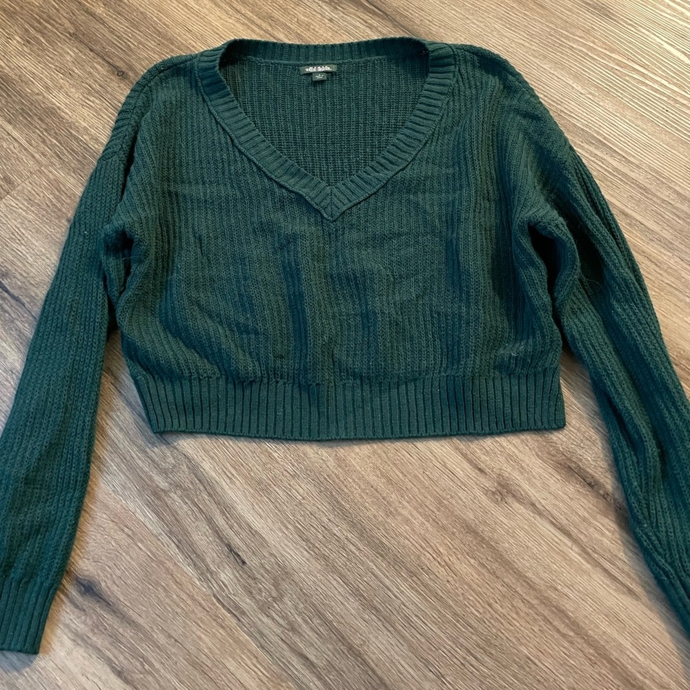 Wild fable green cropped v neck  sweater